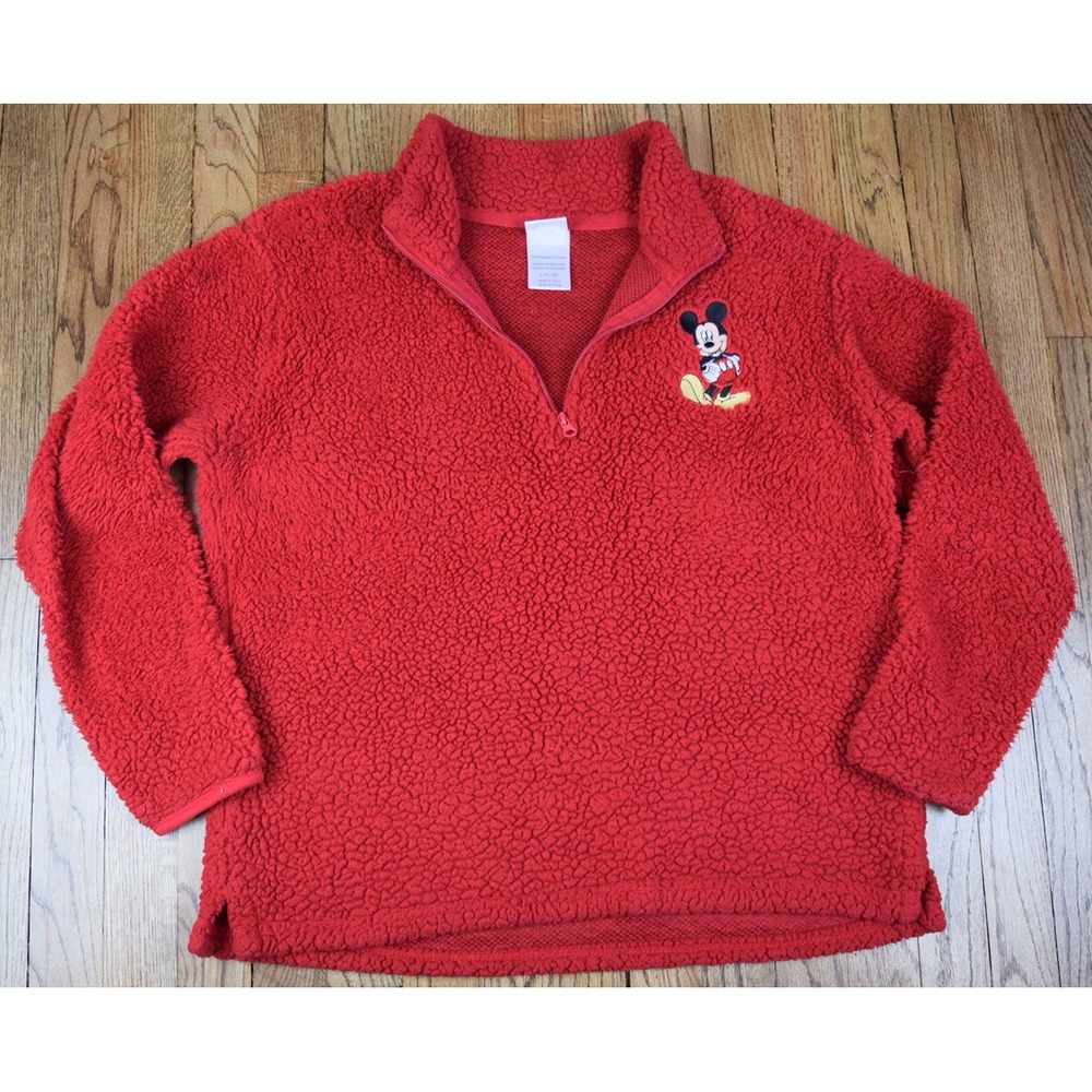 Disney Mickey Mouse Embroidered Red 1/4 Zip Jacket Women's Size Large